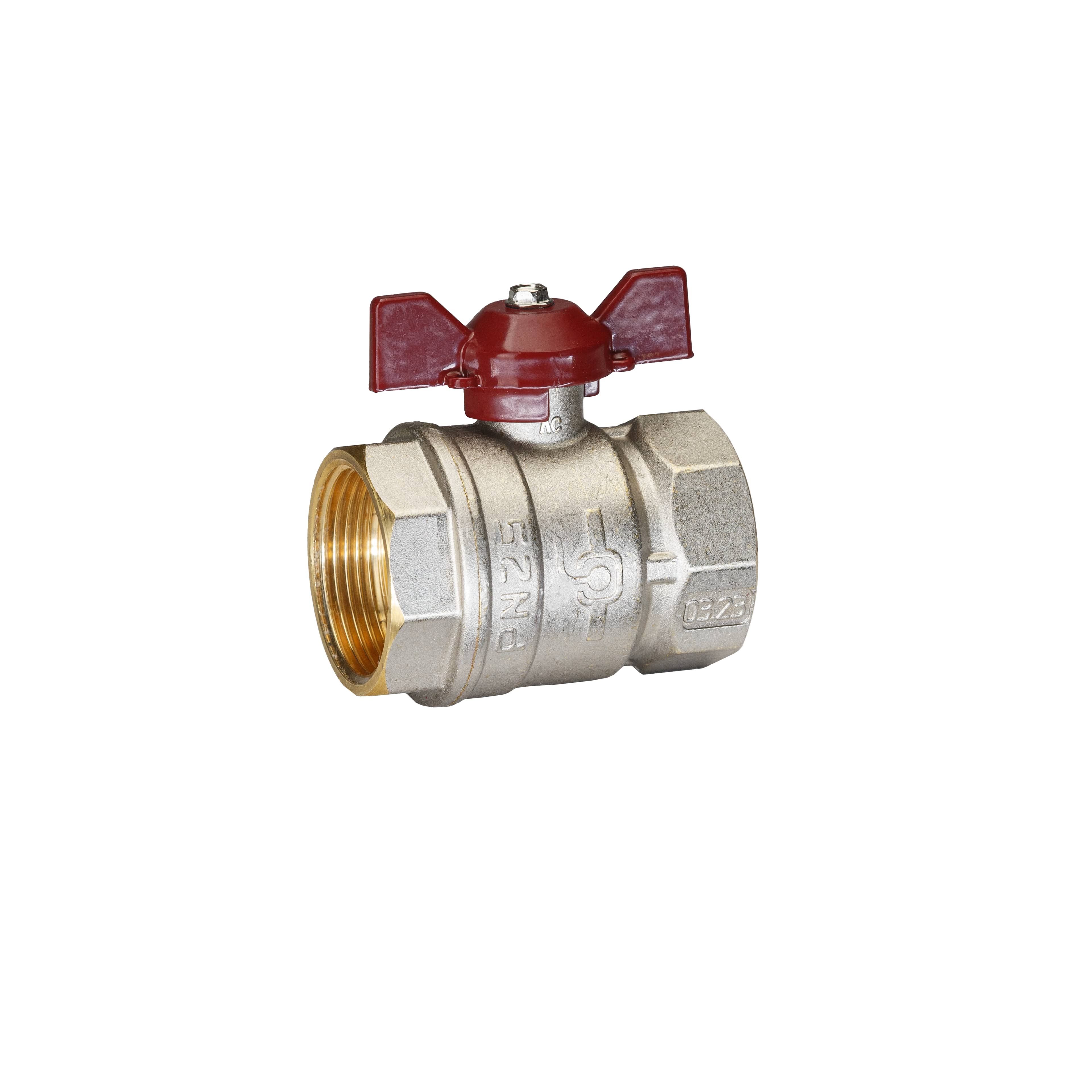 Кран шаровой латунный никель Temper Ду 32 (1 1/4”) PN25, ВН/ВН, бабочка 8832ВВБ11425, DN 32