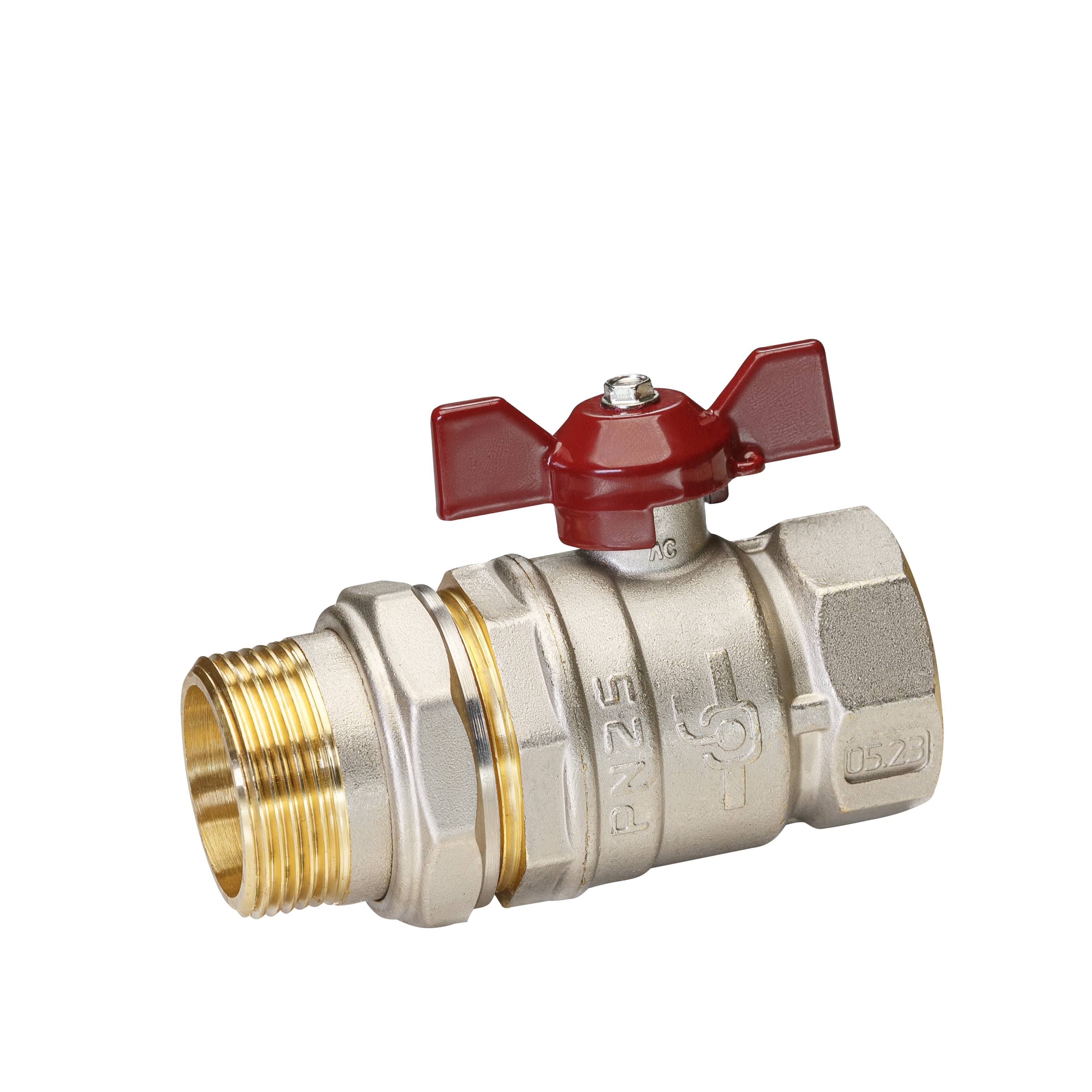 Кран шаровой латунный никель Temper Ду 32 (1 1/4”) PN25, ВН/НР американка, бабочка 8832ВАБ11425, DN 32