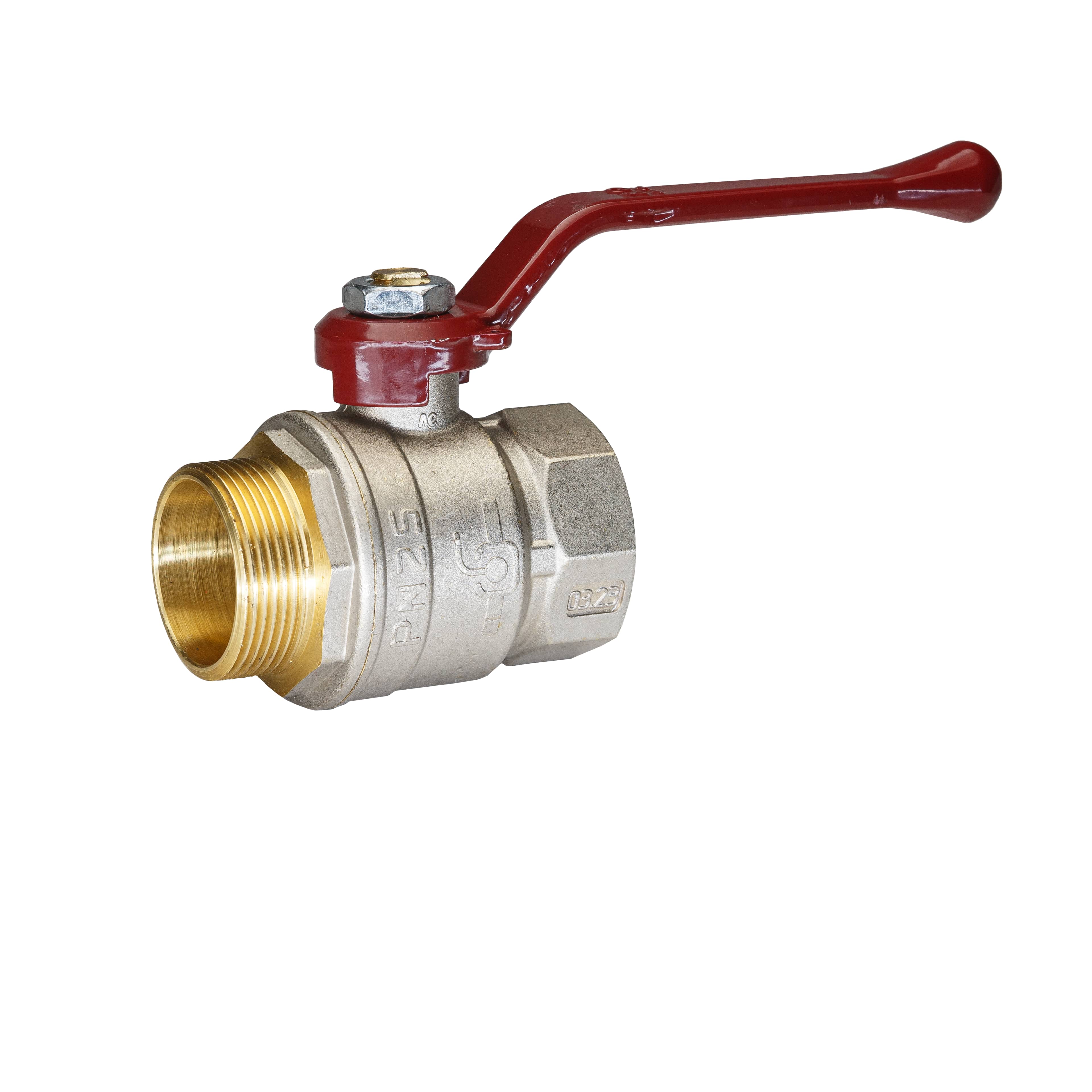 Кран шаровой латунный никель Temper Ду 40 (1.1/2”) PN25, ВН/НР, рычаг 8840ВНР11225, DN 40