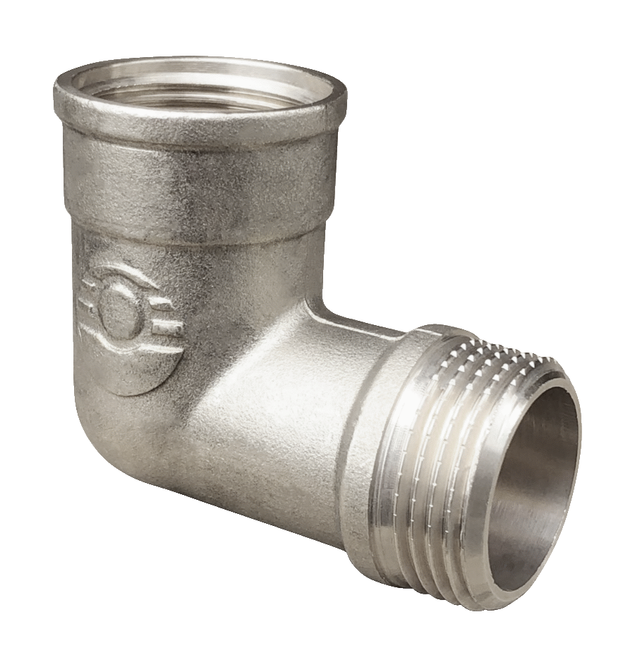 Угольник латунь никель переходной Ду 15 (1/2") ВР/НР Valfex VF.092.N.012, DN 15, 1/2 дюйма