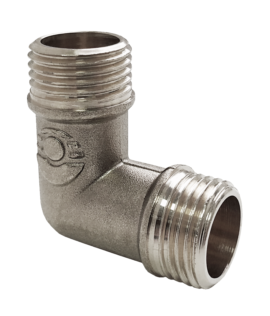 Угольник латунь никель Ду 15 (1/2") НР/НР Valfex VF.093.N.012, DN 15, 1/2 дюйма