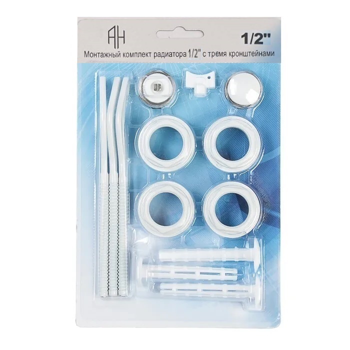 Комплект монтажный 1/2" для алюм и биметал радиаторов 13 предметов с 3-мя кронштейн (в блистере)